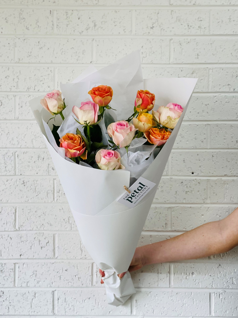 Bendigo Florist Flower Delivery - Simply Wrapped Pastel Tones Long Stem Roses